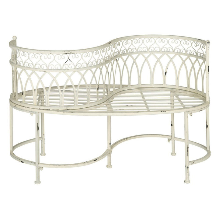 SAFAVIEH Outdoor Collection Lara Victorian Antique White Iron Kissing Bench