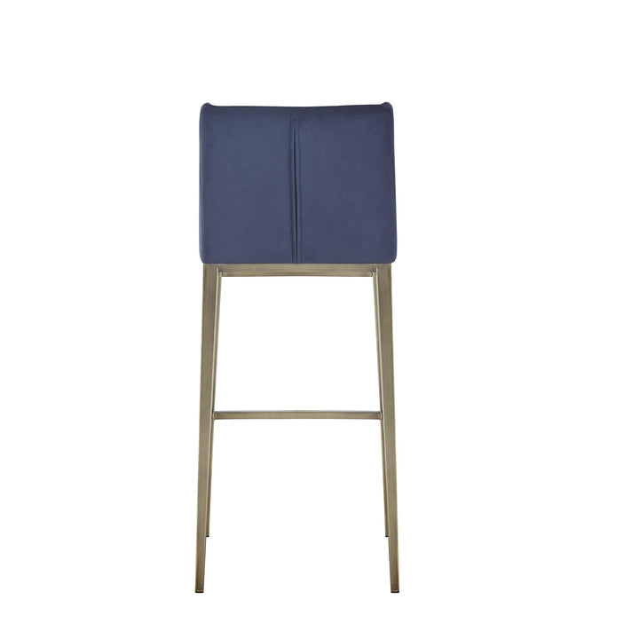 Contemporary Blue Velvet Antique Brass Bar Stool Modern Metal Finish Brushed