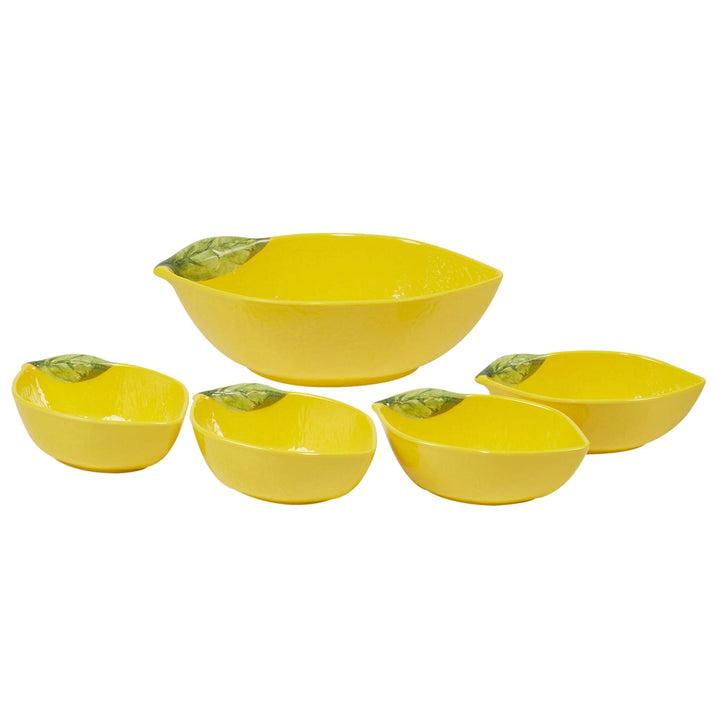 3-d Lemon 5-piece Serving Bowl Set Green Yellow Solid 5 Piece Dishwasher Safe