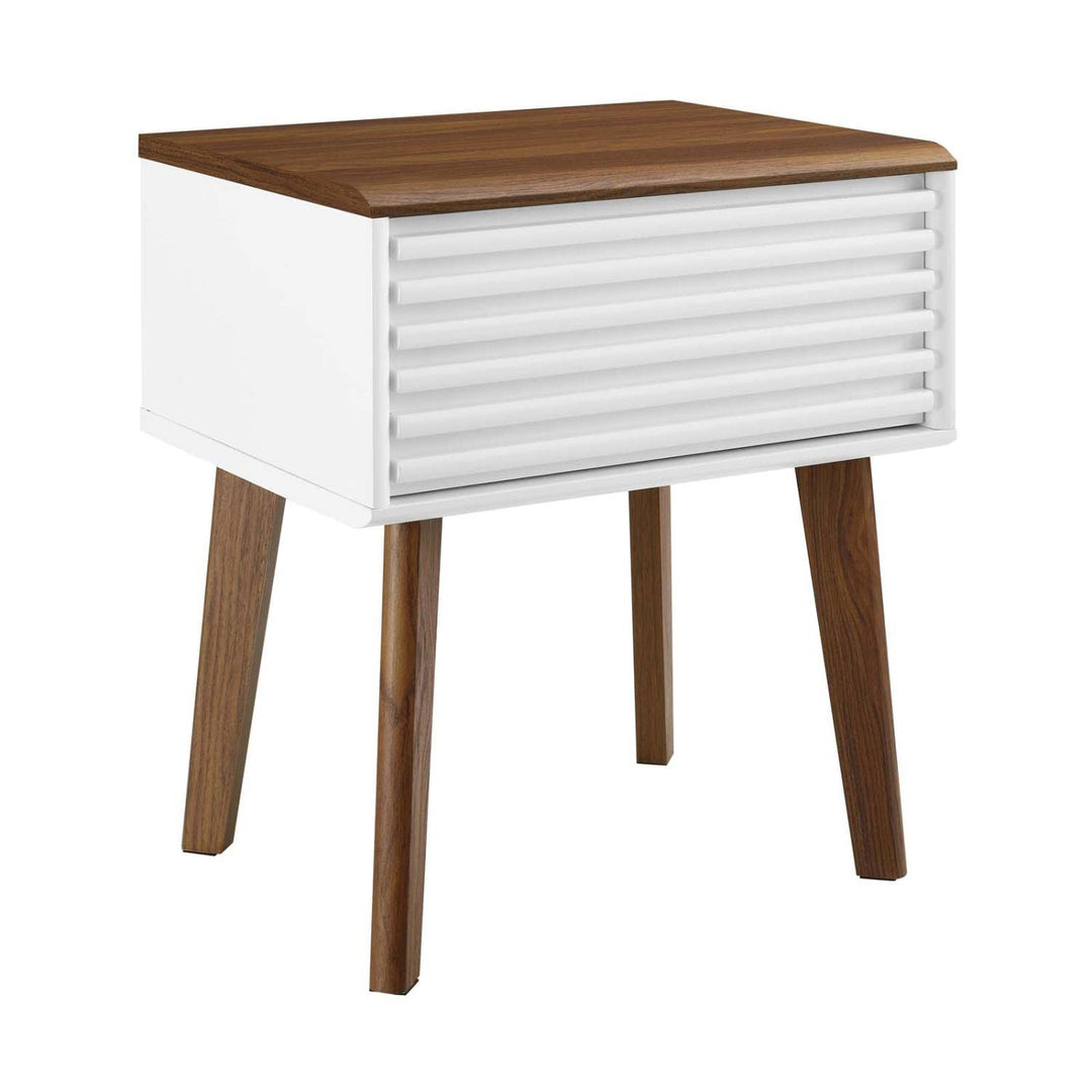 Modway Render Mid-Century Modern End Table or Nightstand in Walnut White 15 x 19