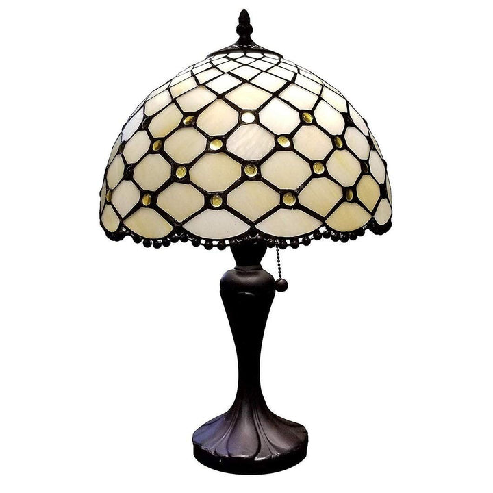 Tiffany Style Table Lamp Jeweled Beaded 19" Tall Stained Glass White Stains