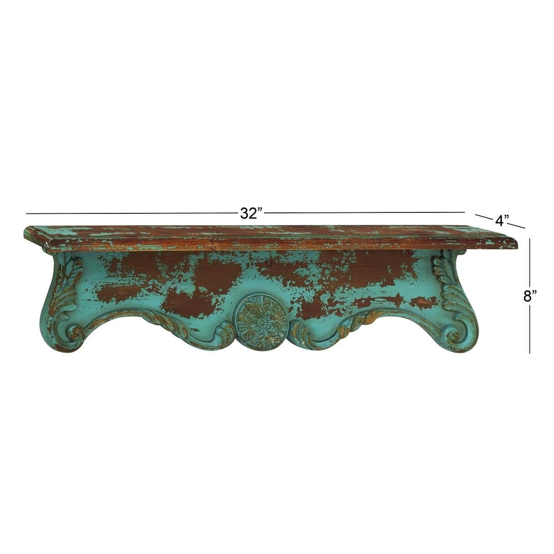 Turquoise Wood Distressed Wall Shelf Blue Brown Green Shabby Chic