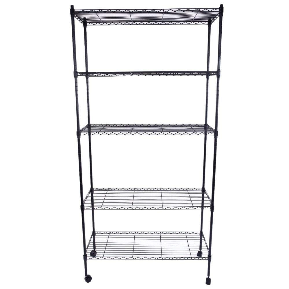 5 Tier Rolling Steel Shelving Unit Wire Shelves Garage Storage Racks Black Iron - Diamond Home USA