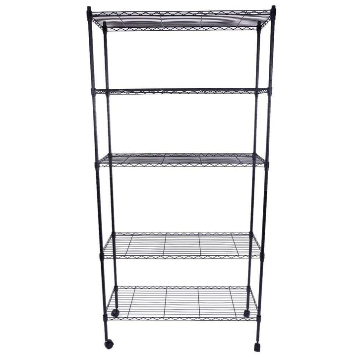 5 Tier Rolling Steel Shelving Unit Wire Shelves Garage Storage Racks Black Iron - Diamond Home USA