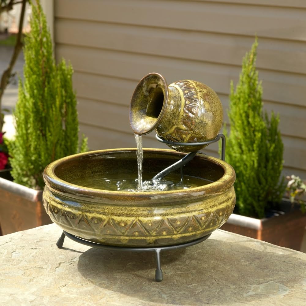 Solar Jug Fountain Green Ceramic