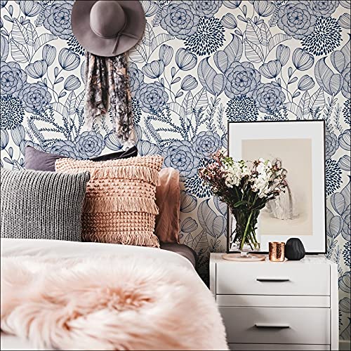 Navy Secret Garden Peel Stick Wallpaper X 20.5in Blue Floral Wildlife Vinyl