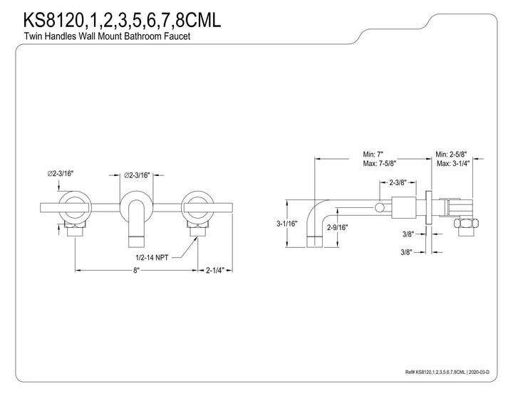 Kingston Brass Manhattan Two-Handle 3-Hole Wall Mount Bathroom Faucet