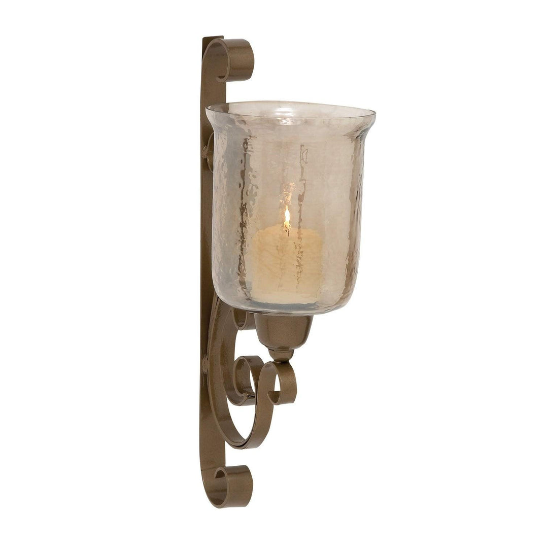 Bronze Metal and Glass Wall Candle Sconce Clear Gold Iron