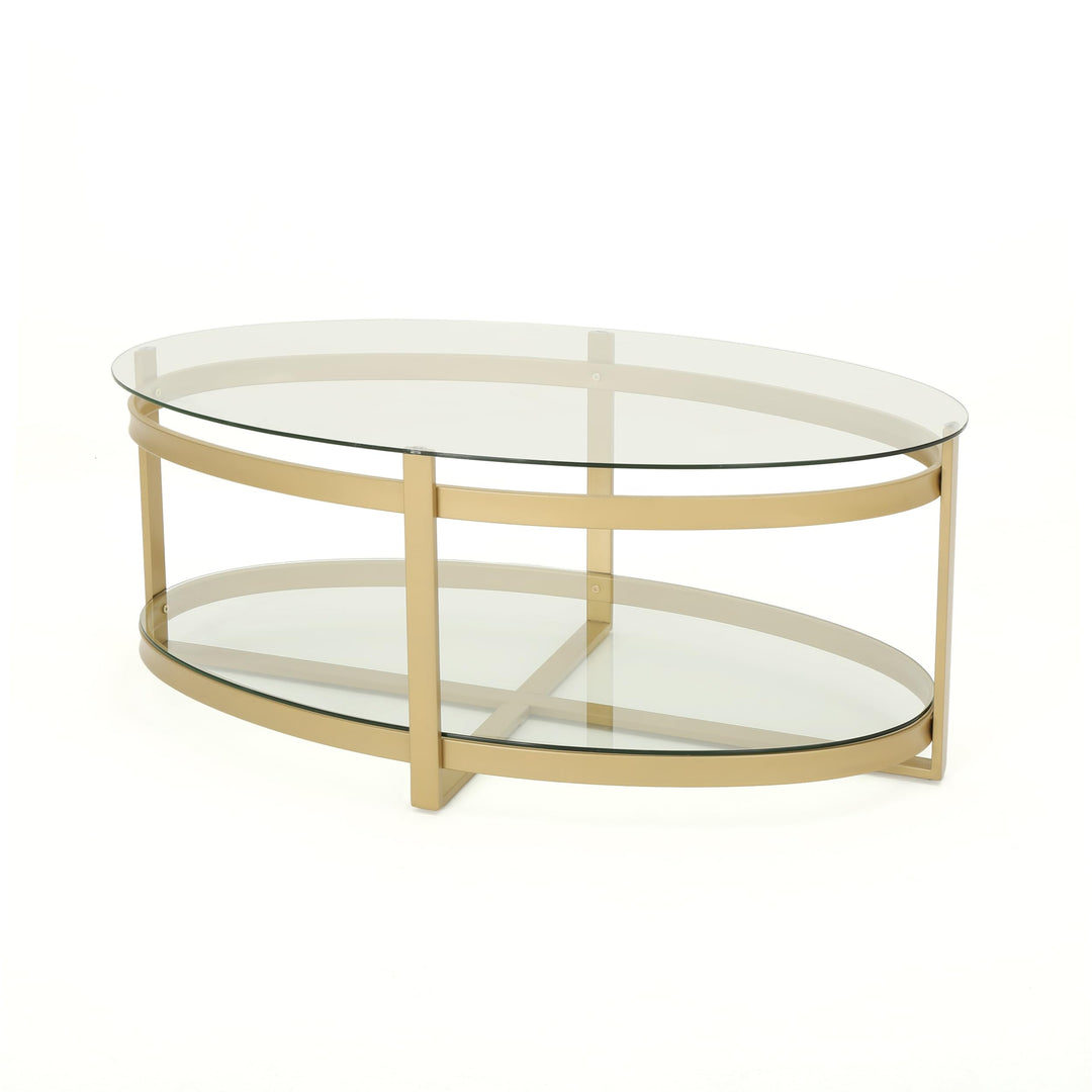 Christopher Knight Home Bell Tempered Glass Coffee Table|Round|Modern|Brass