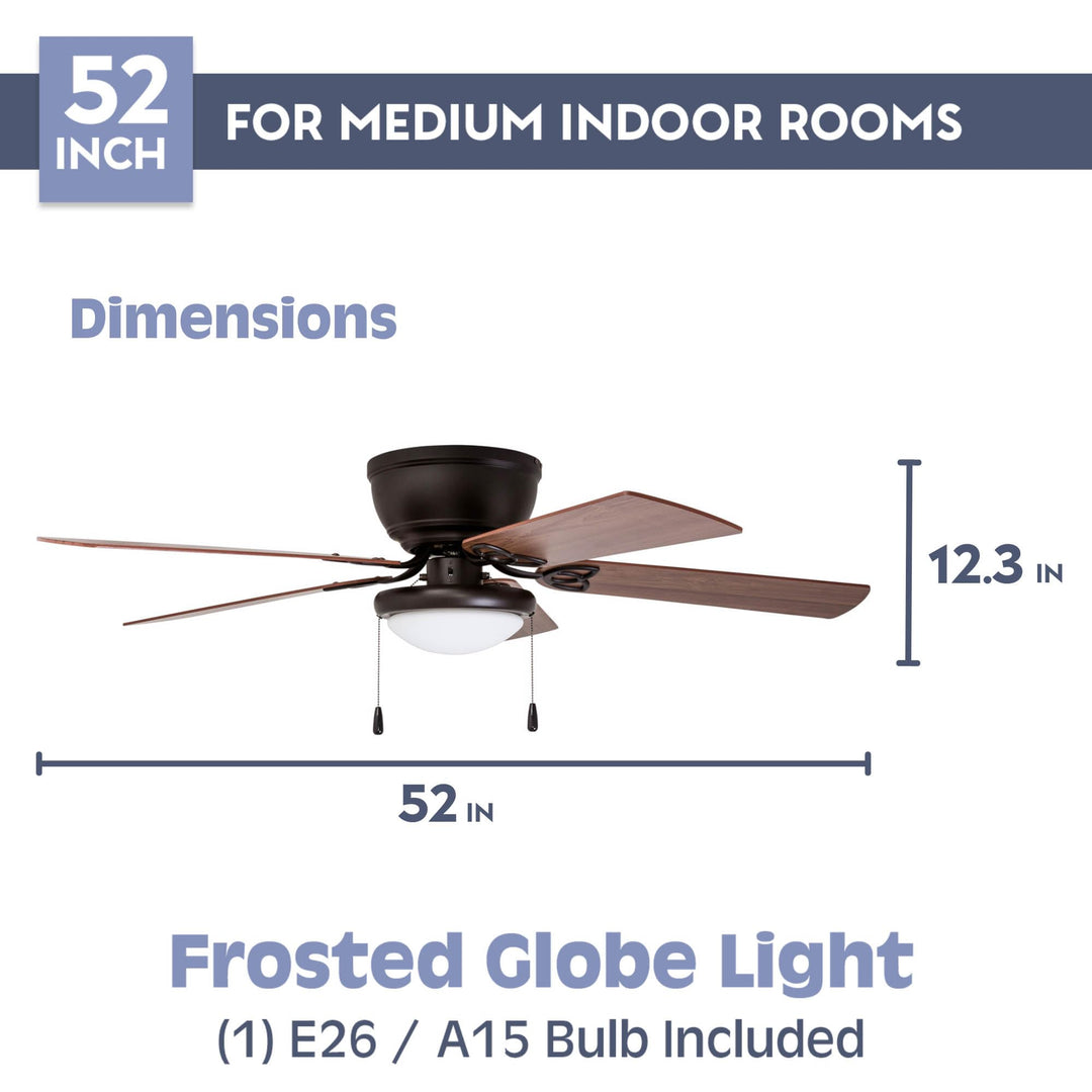 Prominence Home Benton 52 Inch Traditional Flush Mount Indoor LED Ceiling Fan Bronze