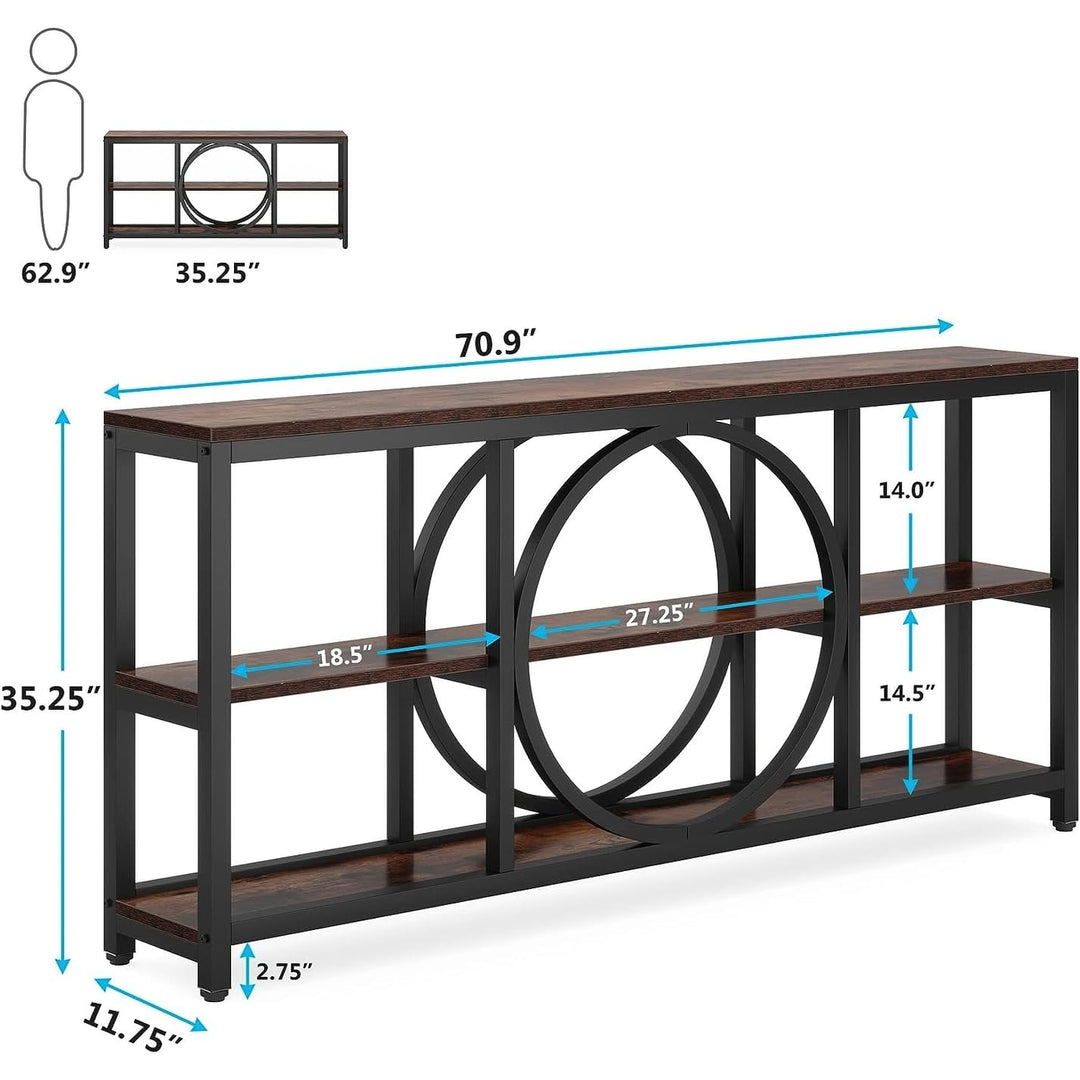 70.9 Inch Extra Long Console Table with 3 Tier Wood Storage Shelves Black Rustic Brown - Diamond Home USA