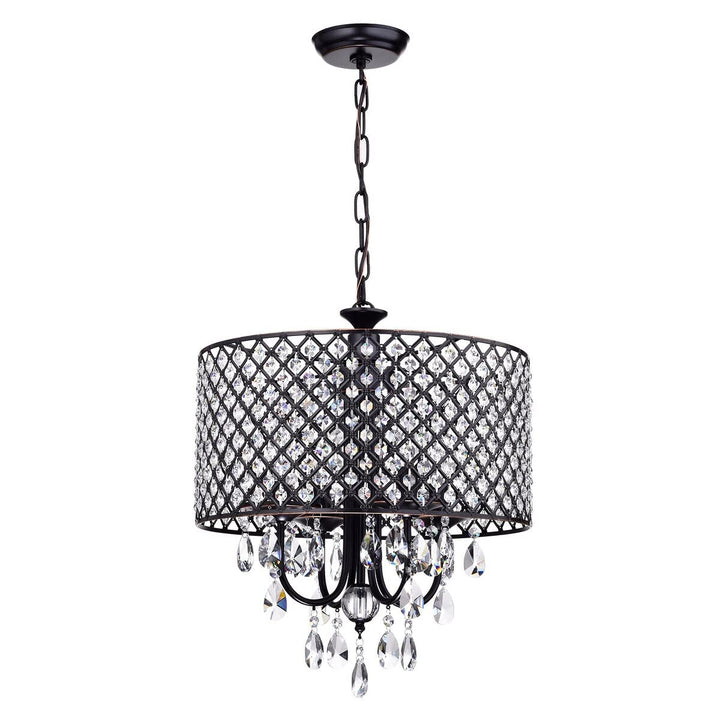 Oil Rubbed Bronze 4-light Round Beaded Drum Chandelier with Crystals Hanging