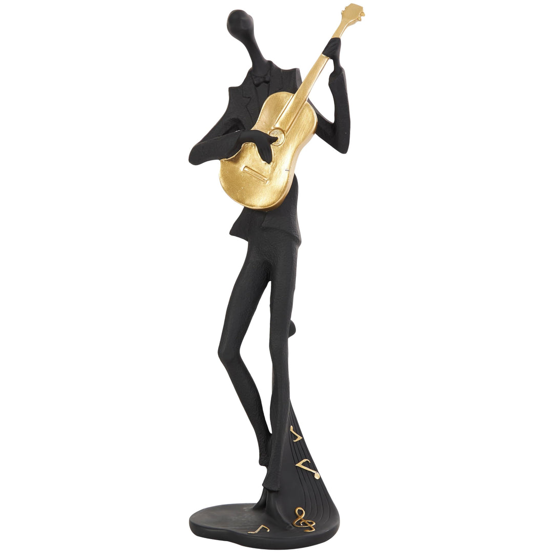 Black Polystone Abstract Musician Sculpture with Gold Instruments and Music