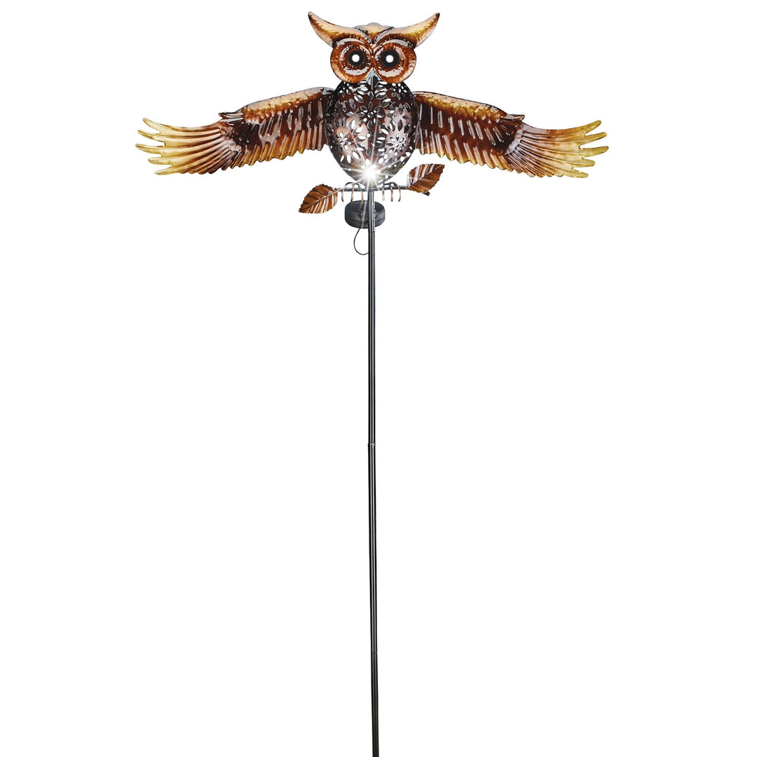 Solar Powered Metal Flying Owl Garden Stake 26.25 X 47.63 4.5 Black