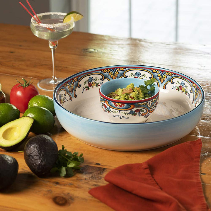 Euro Ceramica Zanzibar Chip and Dip Bowl 2 Piece Set Multicolor 24 ounces