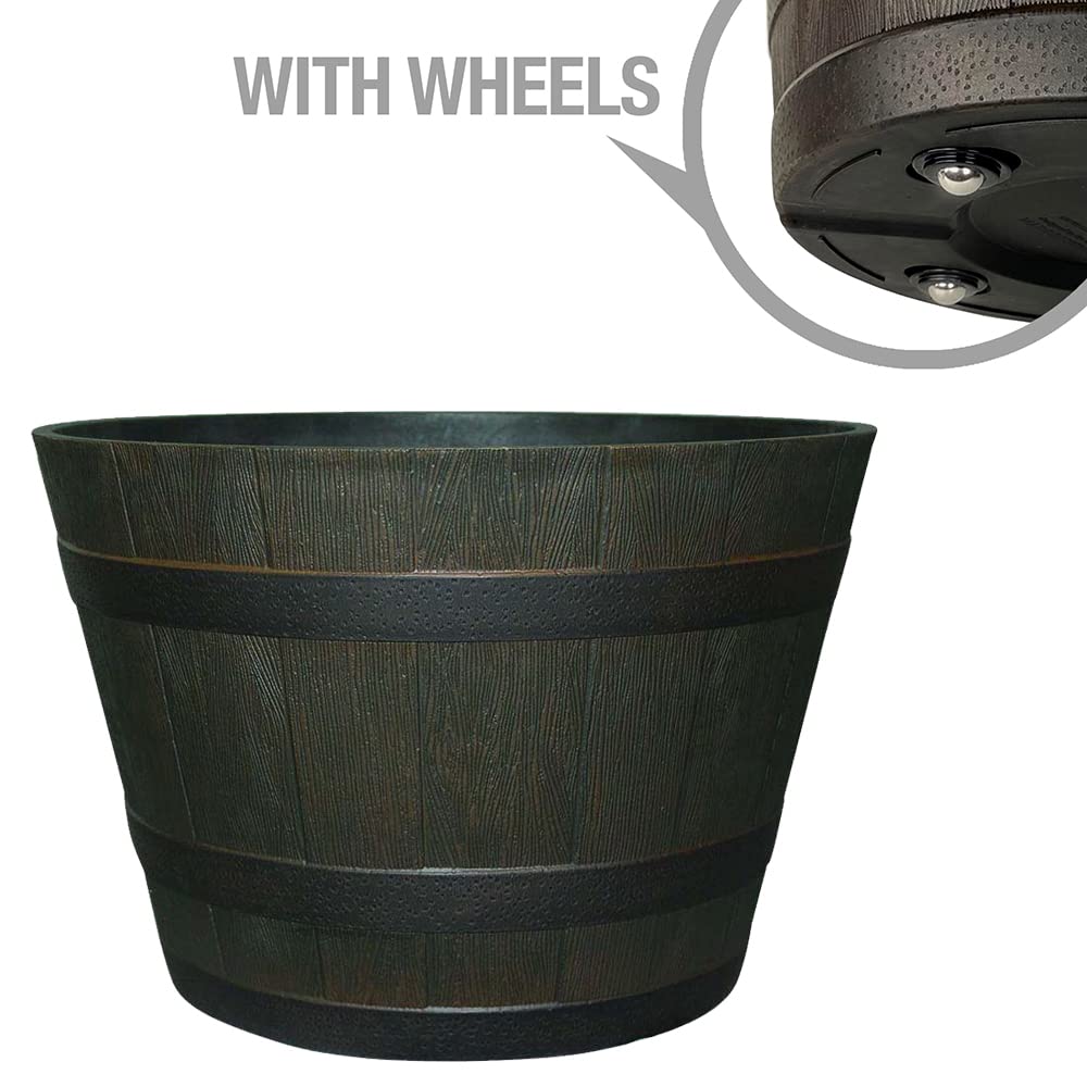 Southern Patio 22.5" Whiskey Barrel Outdoor Planter with Wheels Drainage Hole