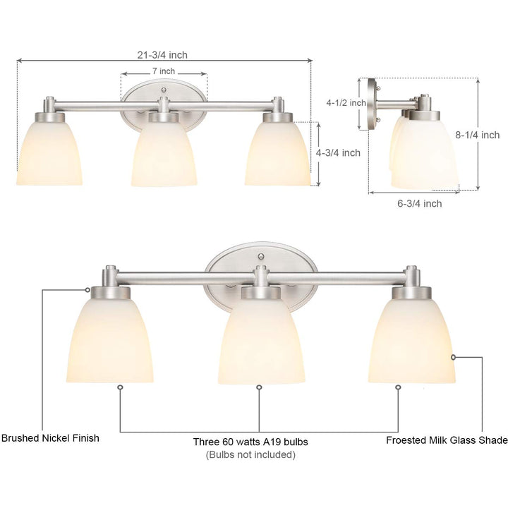 Eurus Home 3-Light Bathroom Vanity Light Fixture Brushed Nickel|Bathroom