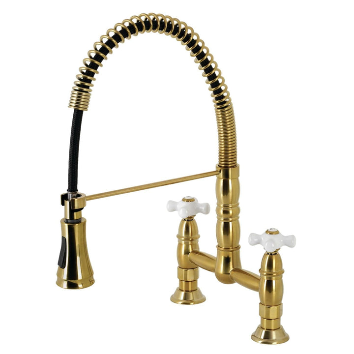 Kingston Brass Heritage Two-Handle Deck-Mount ull-Down Sprayer Kitchen Faucet Polished Chrome