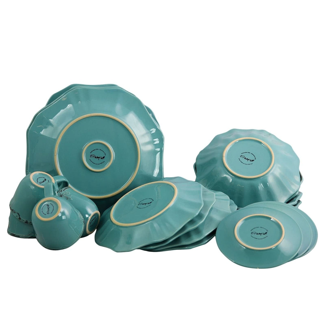 20 Piece Dinnerware Set In Turquoise Blue Floral Textured Traditional Round