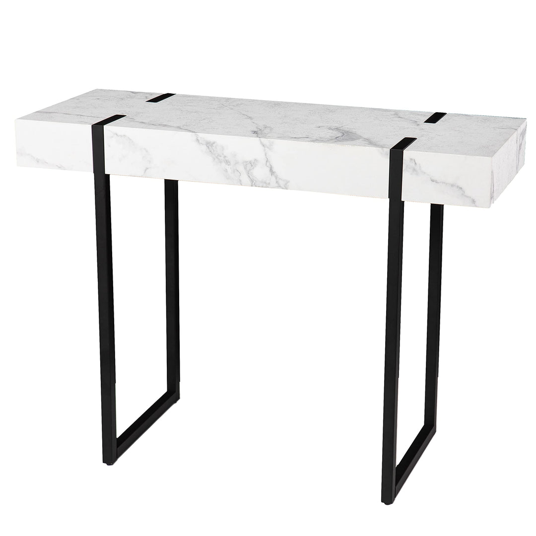 Modern Marble Console Table Black White Contemporary Rectangle ron MDF Glossy