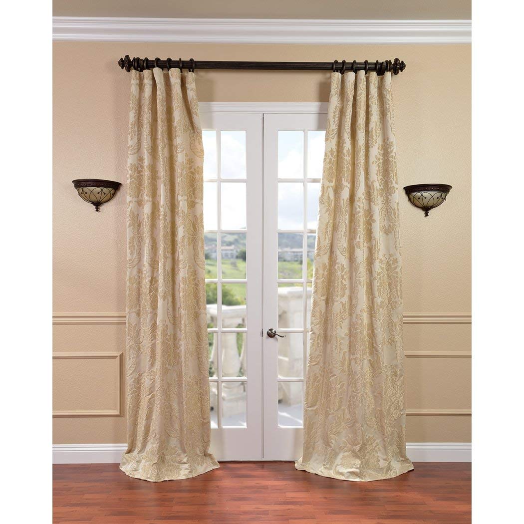 TL 1 Piece Cream Magdelena Champagne Embroidered Window Curtain 108 Inch Gold 50 x 108 - 108 Inches