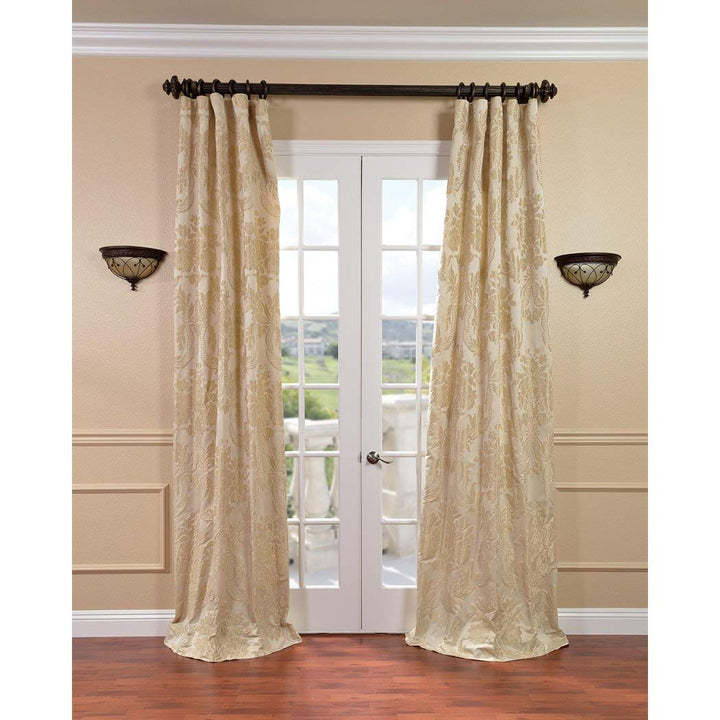 TL 1 Piece Cream Magdelena Champagne Embroidered Window Curtain 108 Inch Gold 50 x 108 - 108 Inches