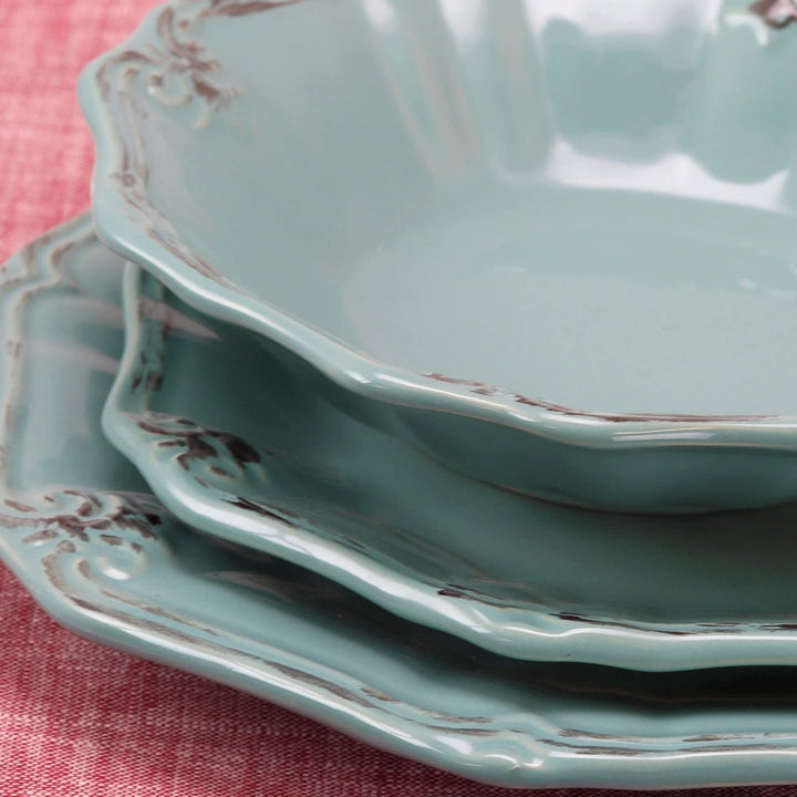 20 Piece Dinnerware Set In Turquoise Blue Floral Textured Traditional Round