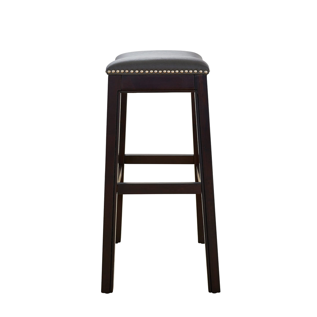 Counter Height Barstool with Grey Leather Seat Brown Modern Contemporary Wood