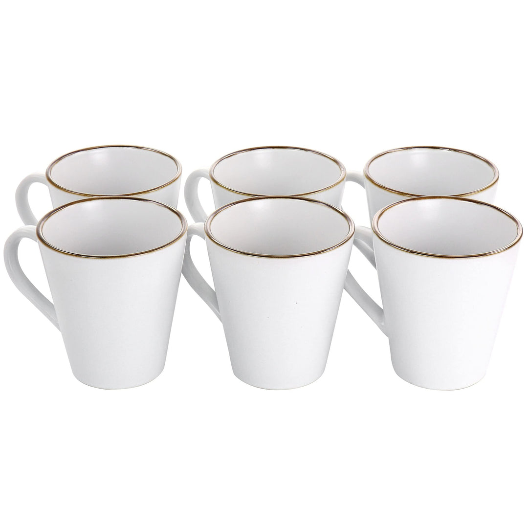 6 Piece Stoneware Mug Set In Matte White With Gold Rim Solid Modern Contemporary - Diamond Home USA