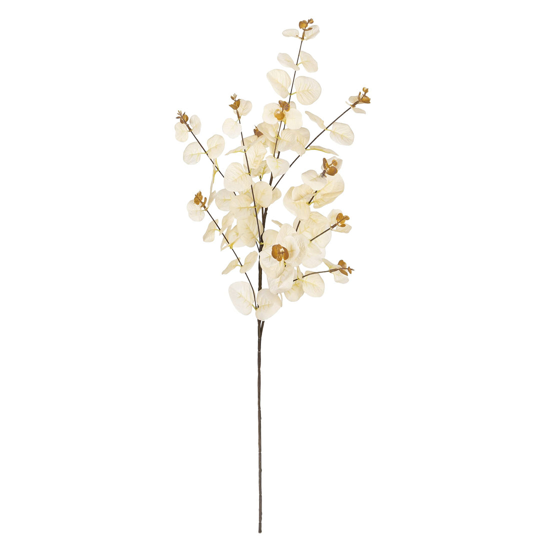 Set of 3 Champagne Ivory Artificial Eucalyptus Leaf Stem Plant Greenery