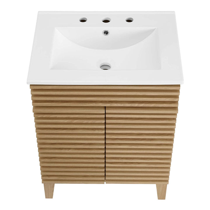 Modway Render Vanity Floor 24 Inch Oak/White Sink