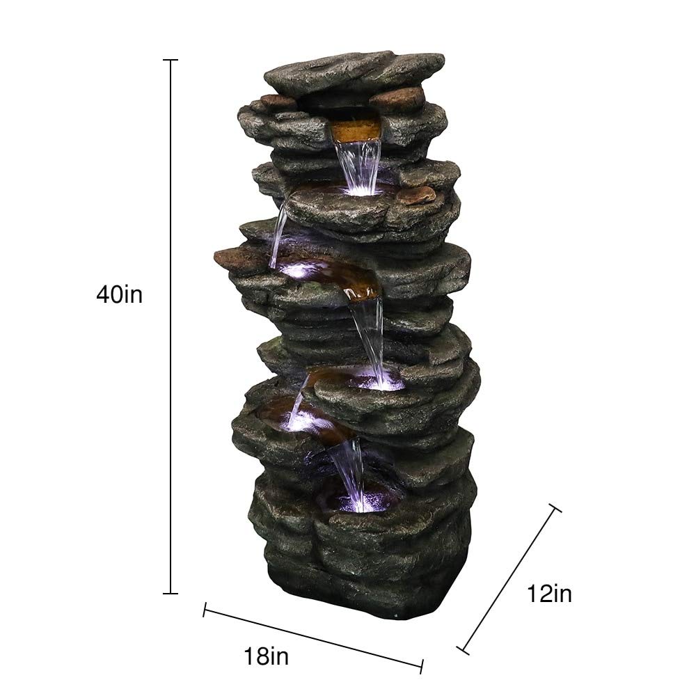 40-inch Tired Outdoor Rock Water Fountain Cascading Waterfall W/Light Grey - Diamond Home USA