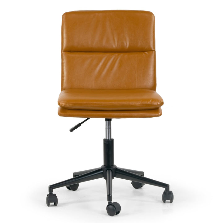 Cappuccino Leather Adjustable Height Swivel Office Chair Brown Modern