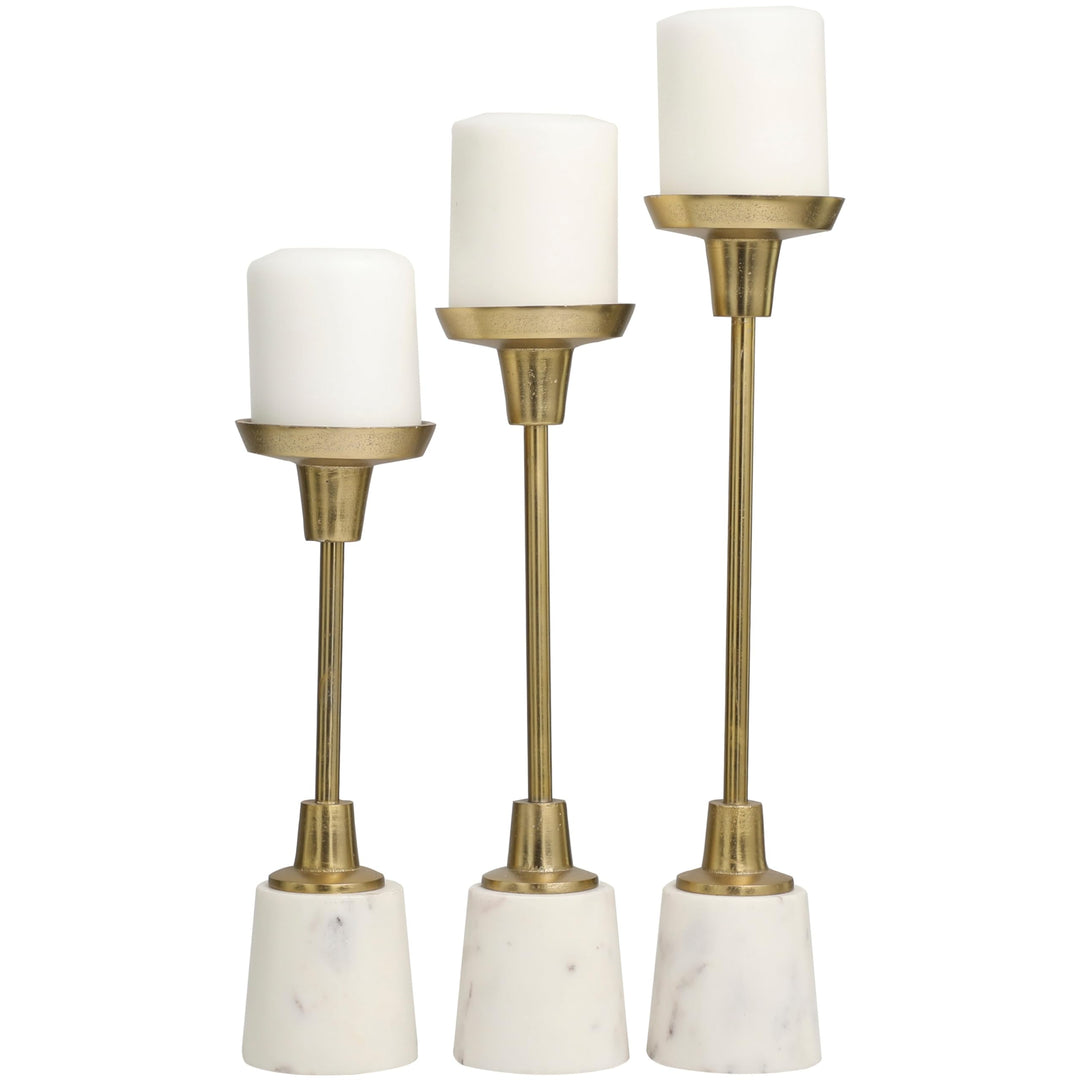 Gold Slim Candle Holder with White Marble Base (Set of 3)