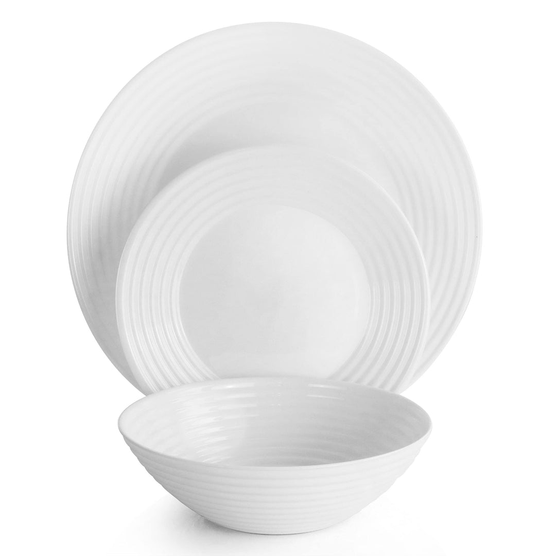 12 Piece Tempered Opal Glass Dinnerware Set White Solid Traditional Round - Diamond Home USA