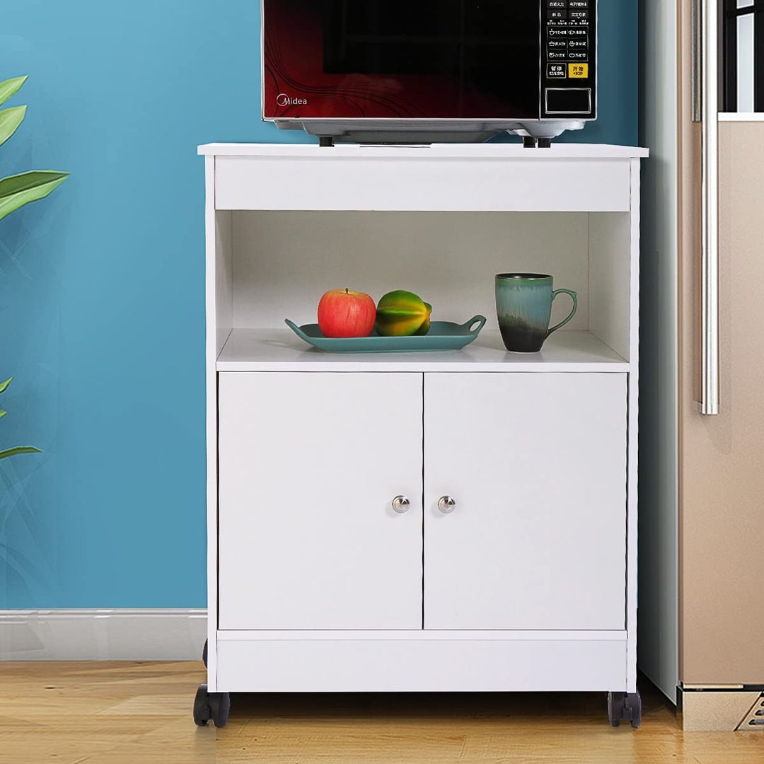 White Microwave Storage Cabinet with Universal Wheel 24 * 14.6 * 30.8 Modern