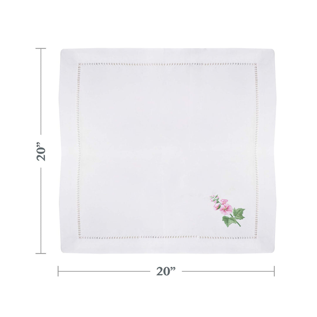 Saro Lifestyle Embroidered Hollyhock Hemstitch Napkin (Set of 6) White 20"