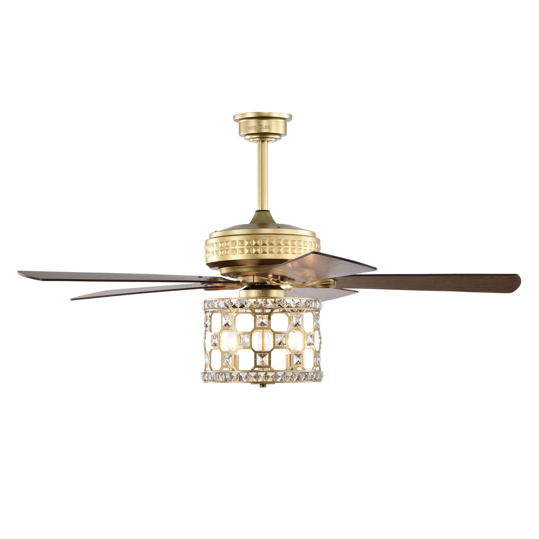 Warehouse of Tiffany Adsila 52 Inch Matte Gold Glam Crsytal Ceiling Fan with