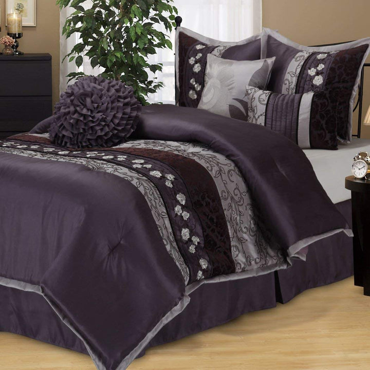 OS 7 Piece California King Luxurious Purple Comforter Set Stylish & High Class