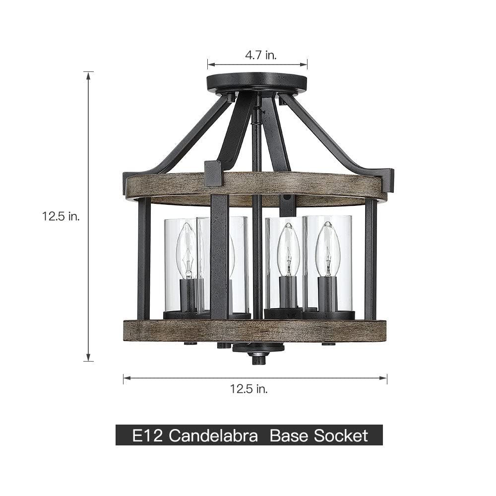 12.5 in. 4-light Natural Iron and Distressed Wood dern Farmhouse Semi-flush - Diamond Home USA