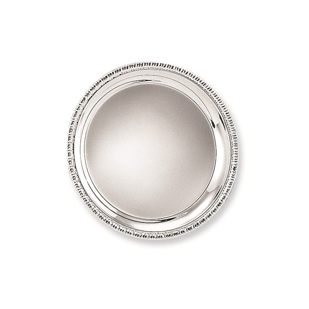 Silver-Plated 12 Inch Round Fancy Edge Tray Silver Traditional Metal Chrome