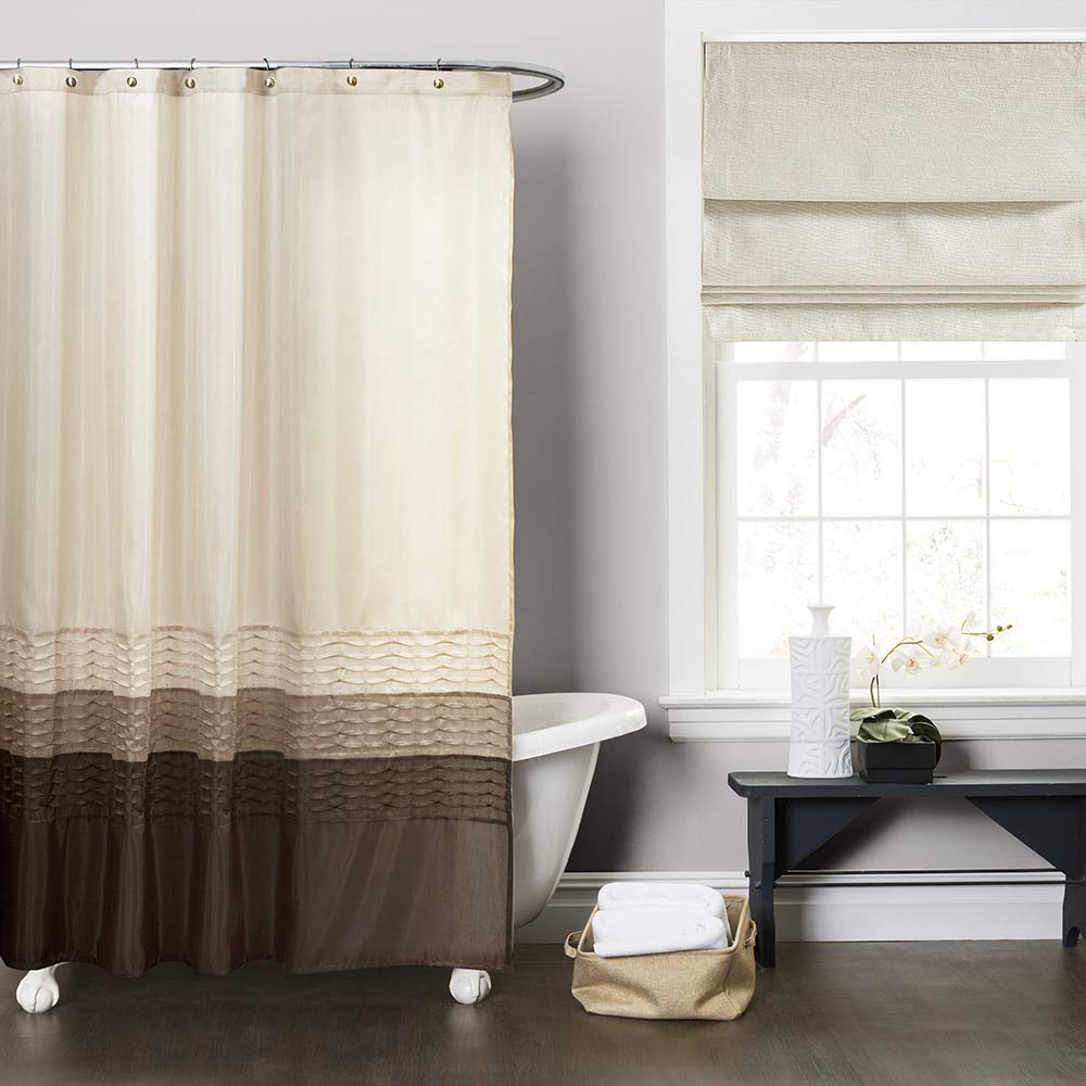 Wheat/Taupe/Chocolate Shower Curtain Brown Color Block Striped Modern