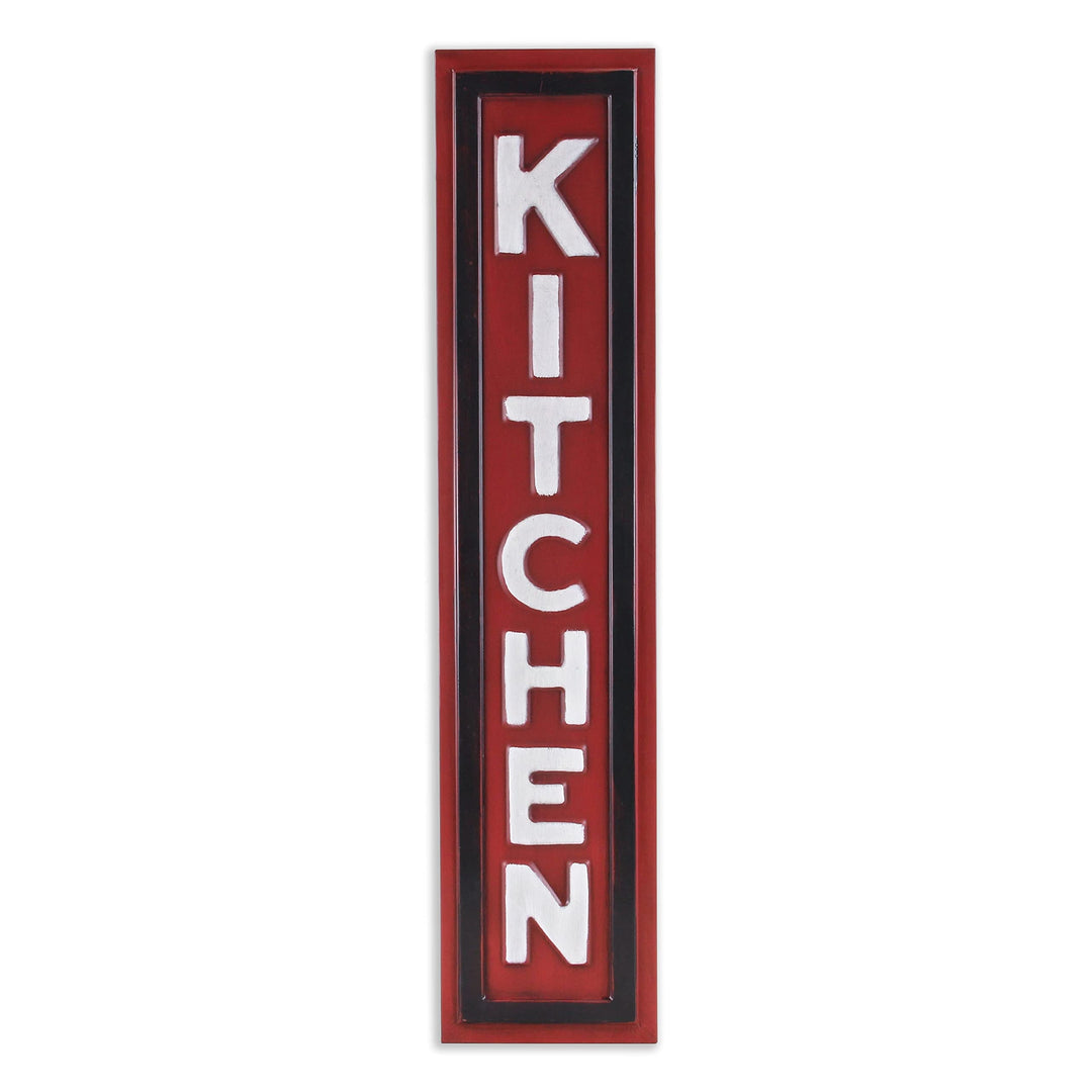 Red Metal Kitchen Wall Sign Modern Contemporary Natural Finish Handmade