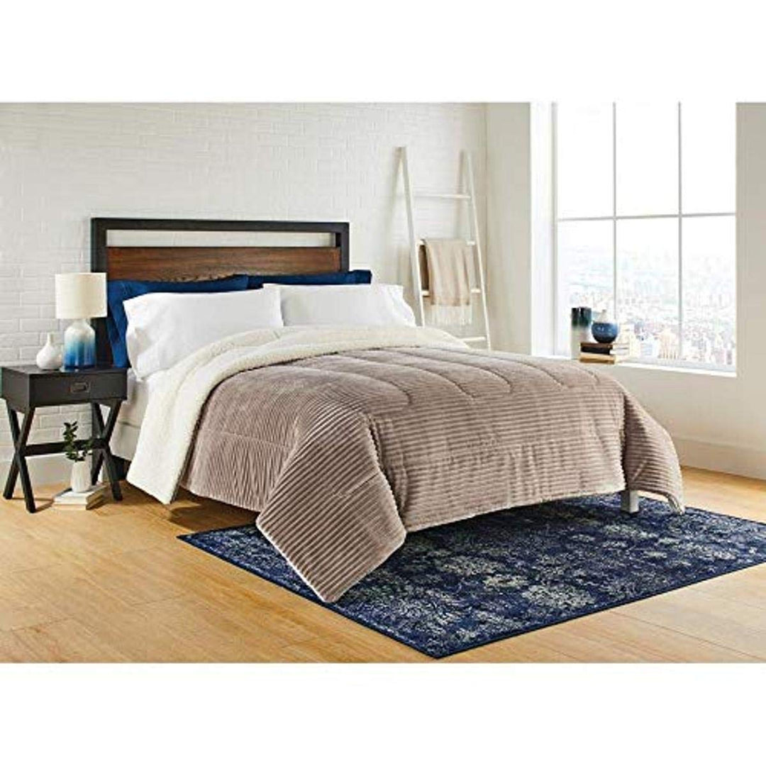 Idea Nuova Casa Wide Wale Velvet Royal Plush Reverse to Sherpa Taupe Comforter