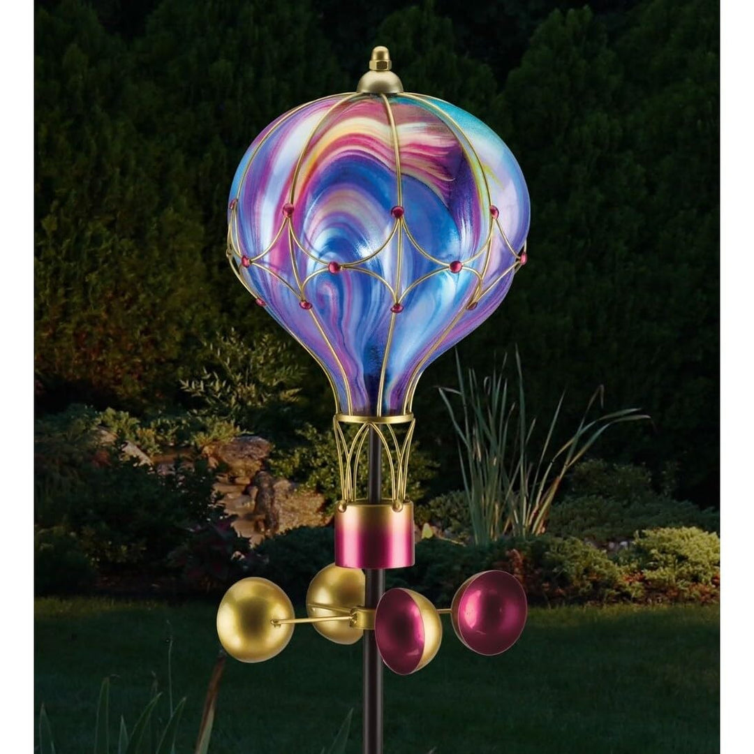 Swirl Balloon Spinner Solar Stake Purple Multi Color Metal