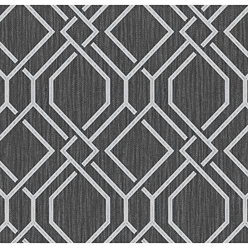 Charcoal Trellis Wallpaper Grey Geometric Traditional Vinyl Washable