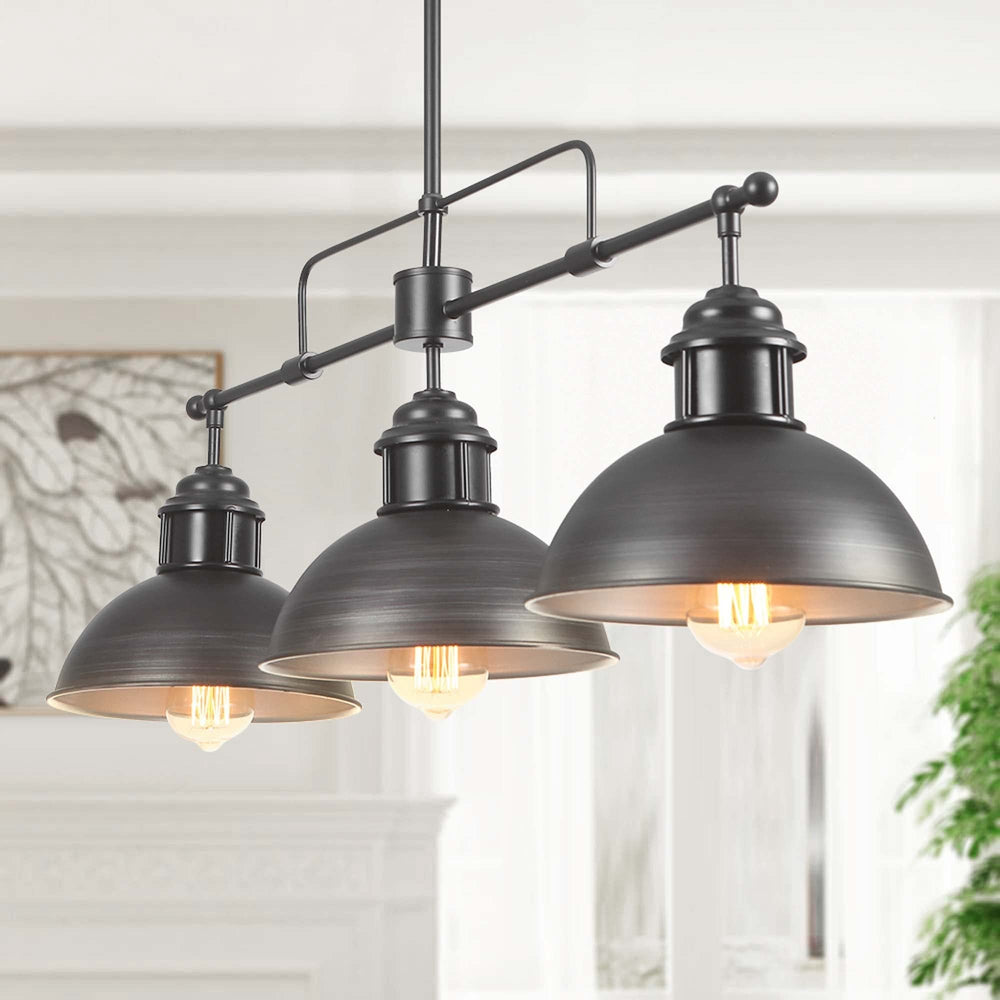 3 Light Industrial Dome Kitchen Island Chandeliers Black Farmhouse Modern - Diamond Home USA