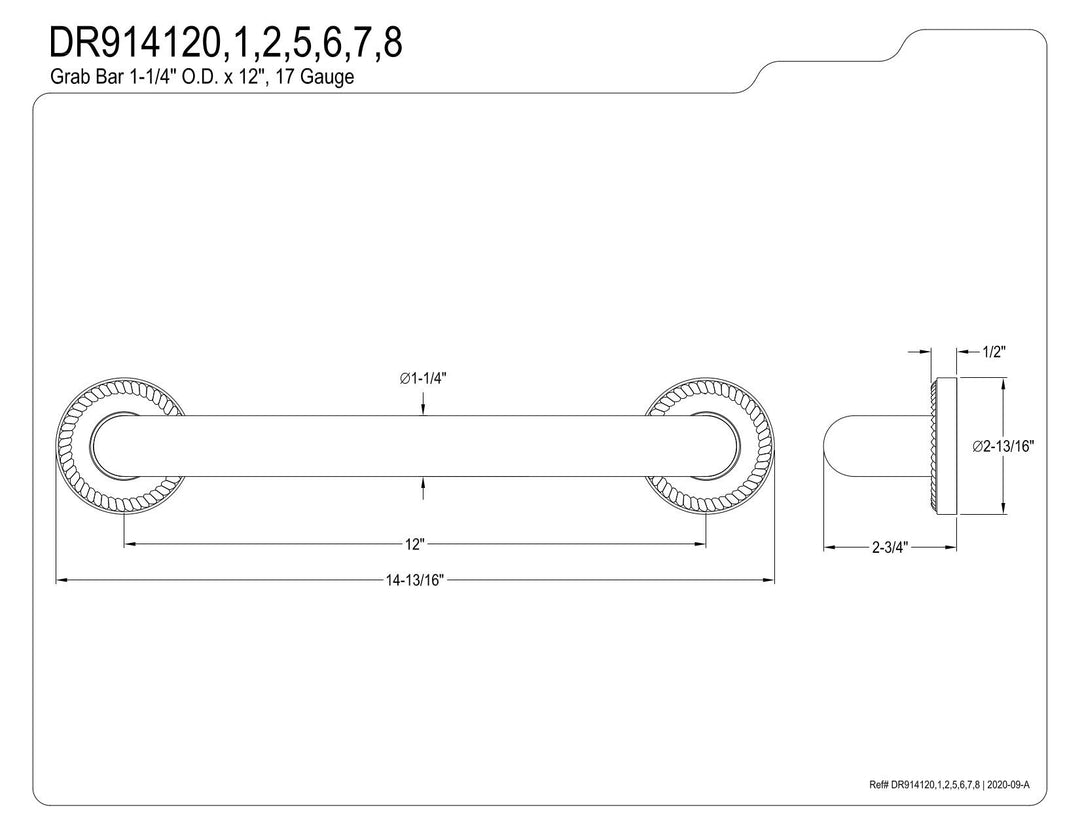 Kingston Brass DR914127 Camelon 12" Decorative Grab Bar Brushed Brass