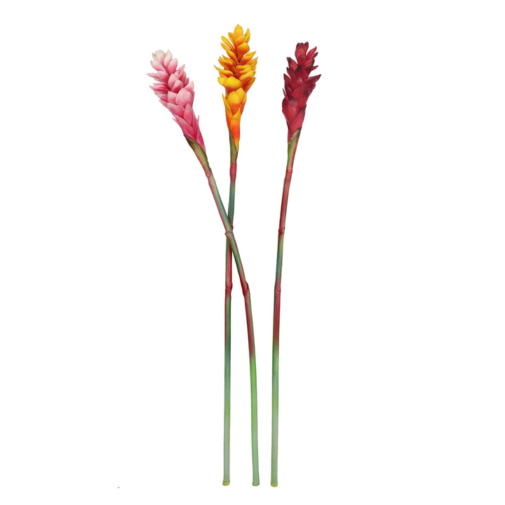 Set of 3 Real Touch Red Artificial Ginger Flower Stem Tropical Spray 31in 31"