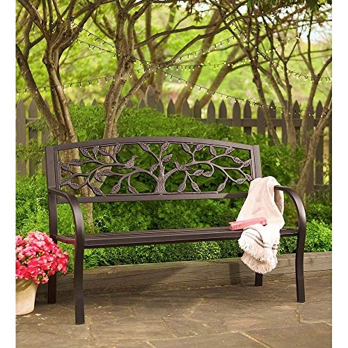 Tree of Life Metal Garden Bench Black Aluminum Backed